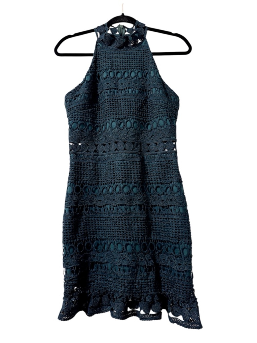 Two Sisters The Label Dark Green Crochet Lace Rivers Fitted Halter Dress M US 6